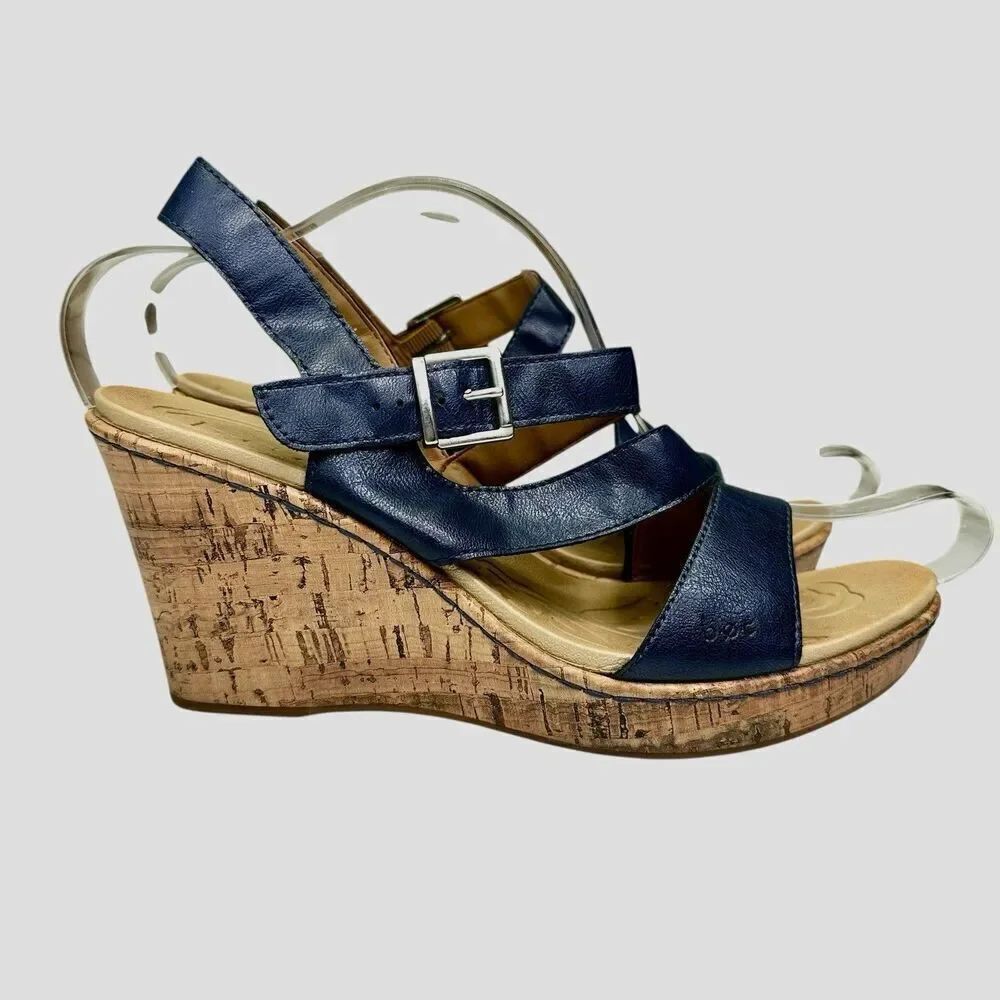 B.O.C Schirra Wedge Sandals Asymmetrical Straps Dark Blue Women’s Size 11M
